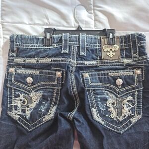 Rock Revival James Straight Leg Jeans Dark Wash Distressed Mens Size 33x32